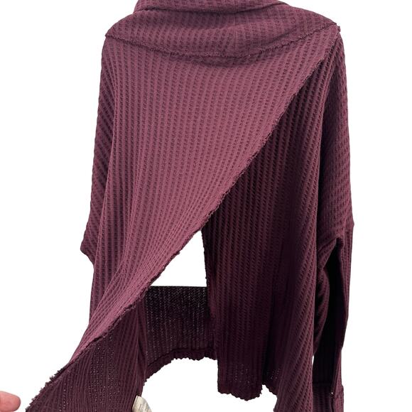 Free People Waffle Knit Rough Hem Open Back Sweater L Wine/Burgundy Cowl/Scoop - Picture 5 of 10